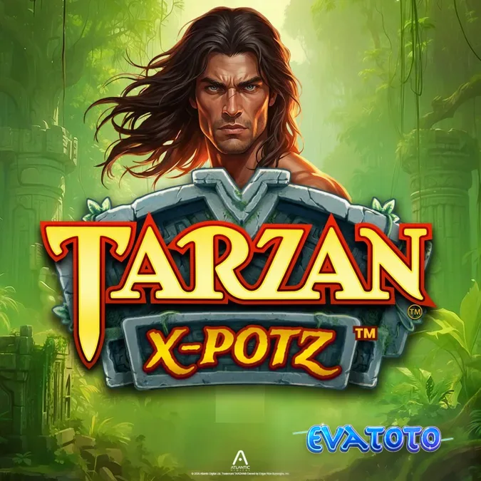 Tampilan visual slot Tarzan X-Potz dengan latar belakang hutan dan simbol karakter ikonik.
